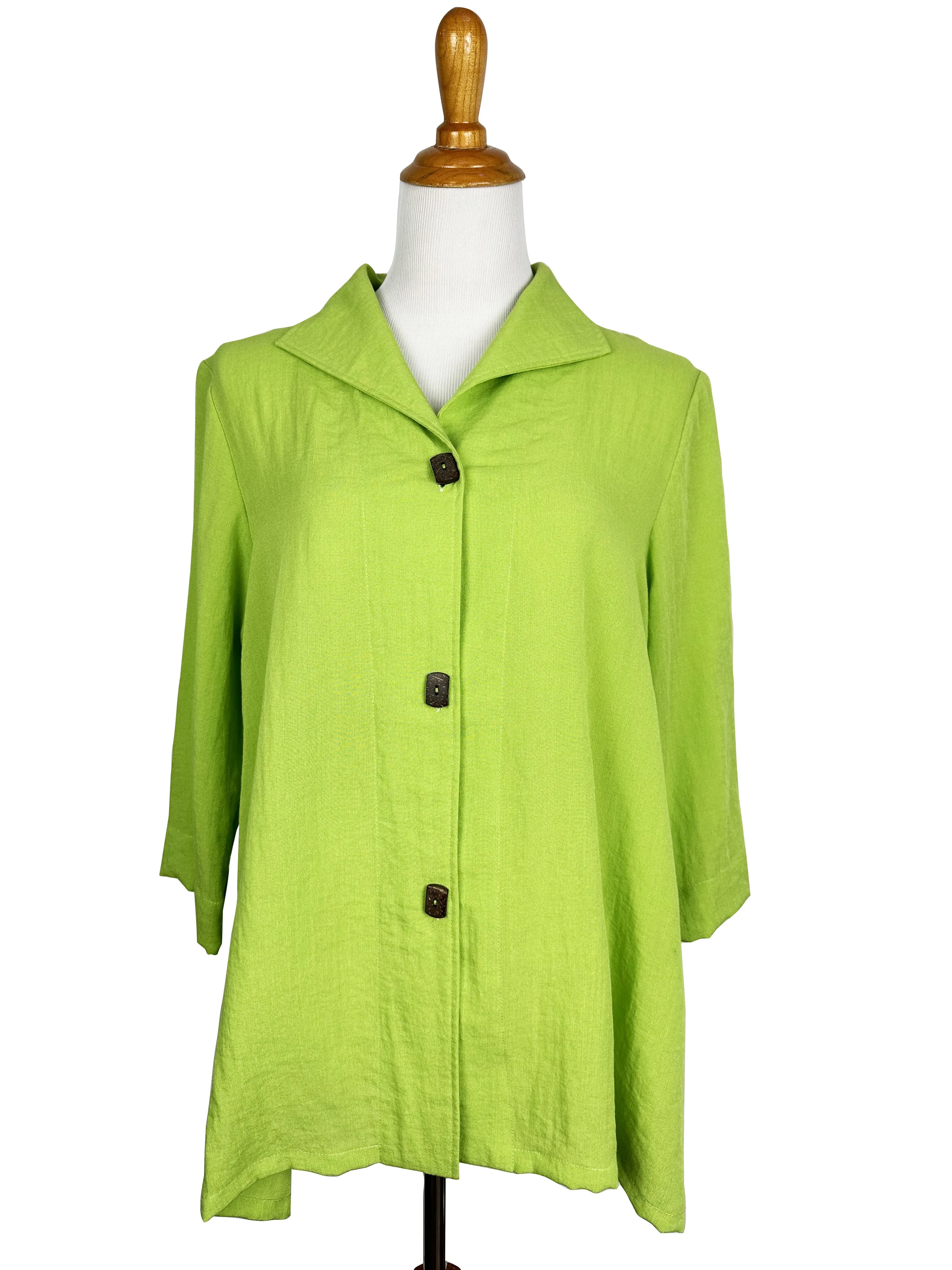 AA183 - Long Coconut Button Swing Linen Jacket