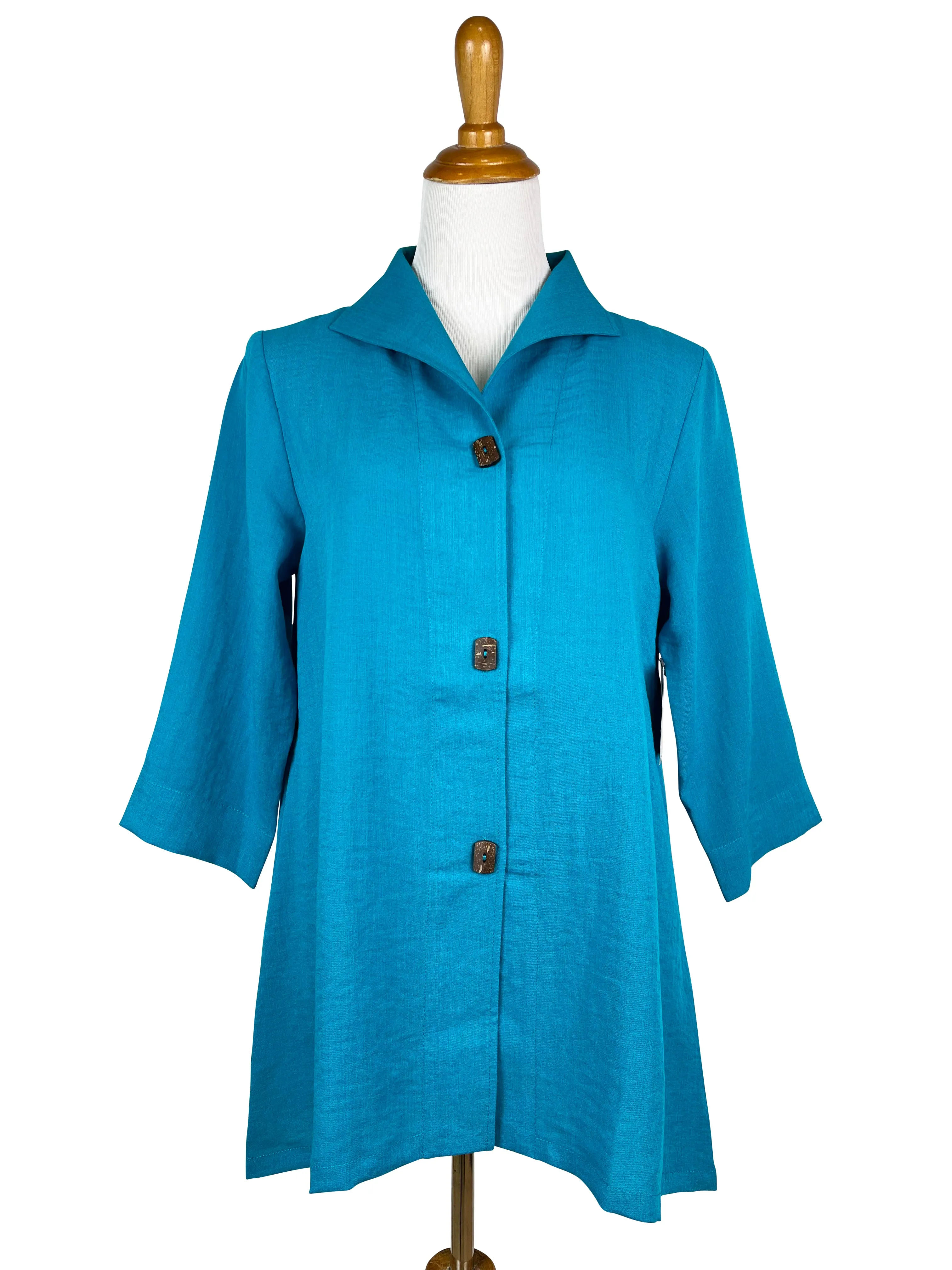 AA183 - Long Coconut Button Swing Linen Jacket