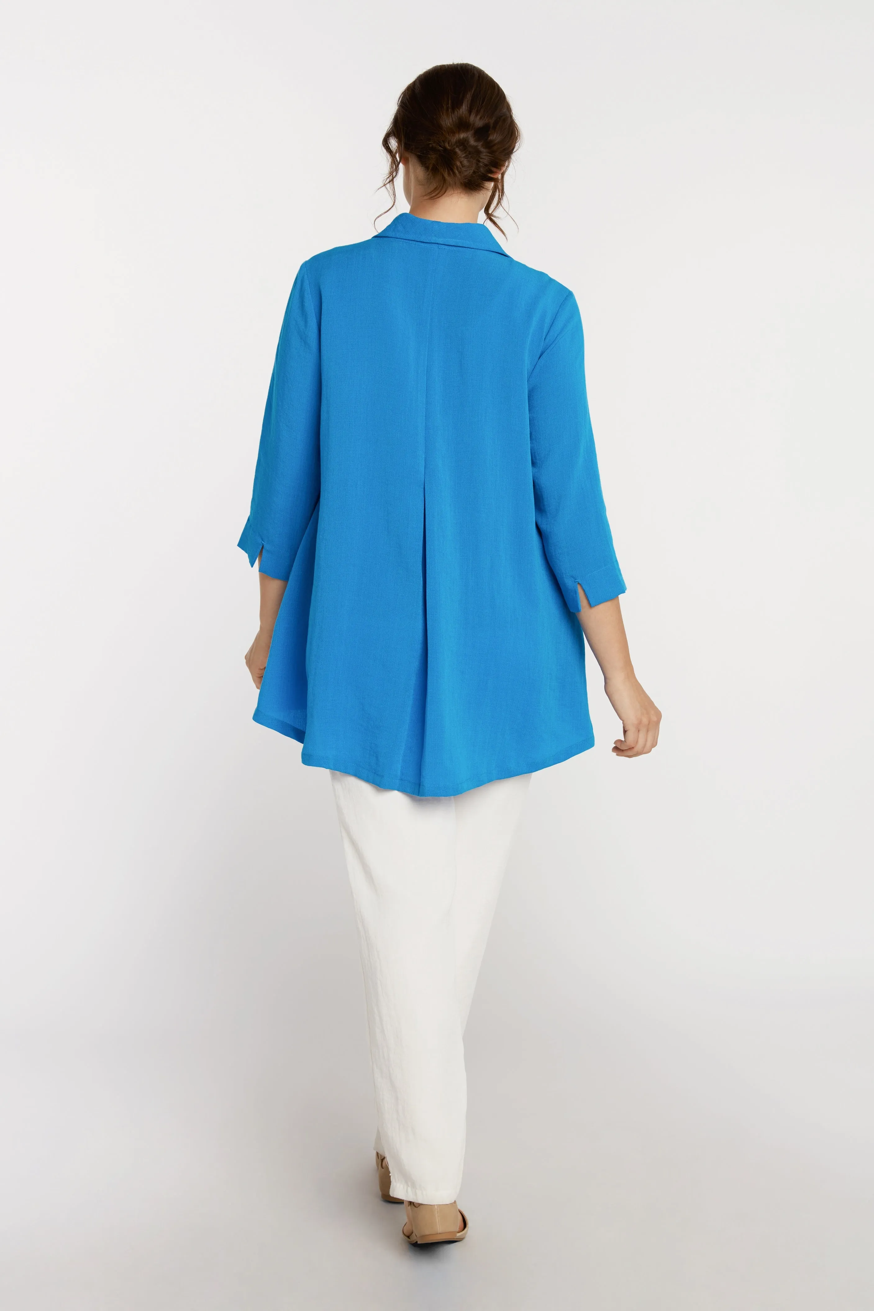 AA183 - Long Coconut Button Swing Linen Jacket