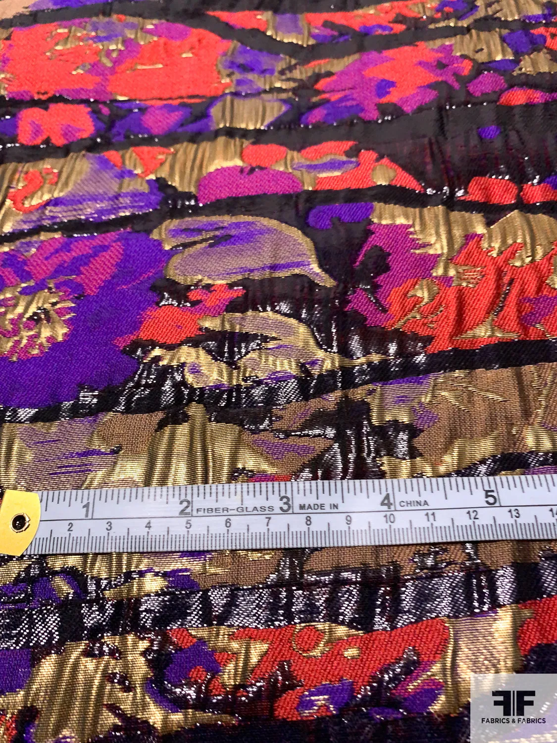 Abstract Textured and Glossy Metallic Brocade - Purple / Rose / Antique Gold / Black