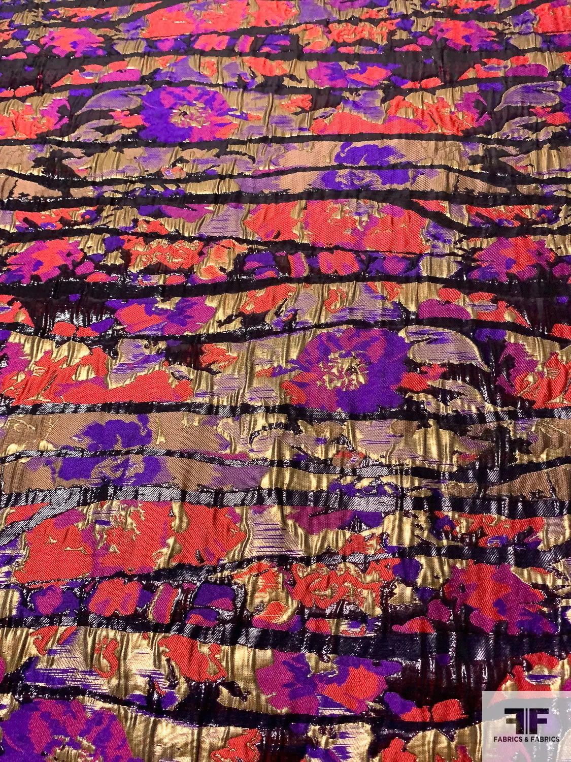 Abstract Textured and Glossy Metallic Brocade - Purple / Rose / Antique Gold / Black