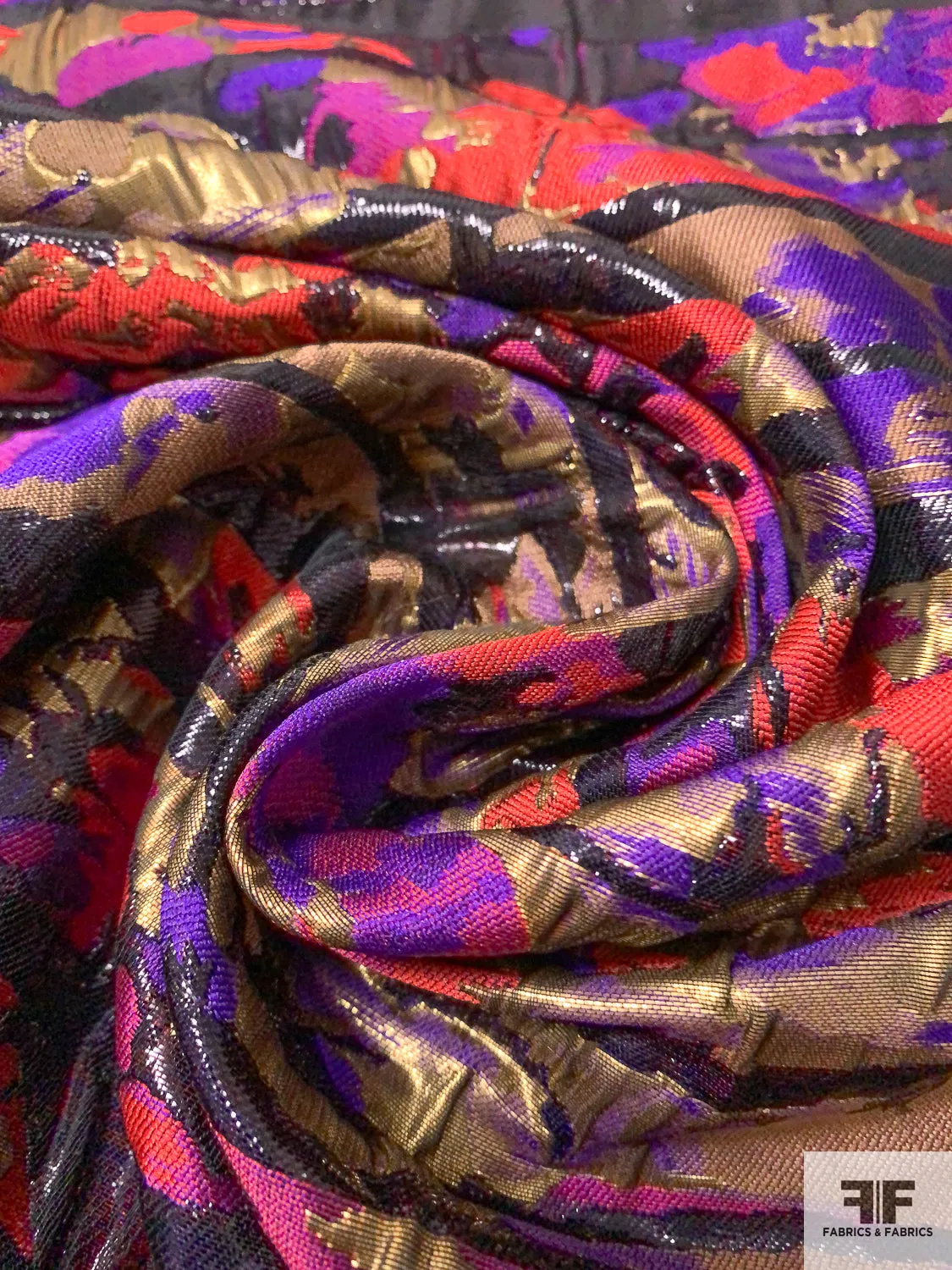 Abstract Textured and Glossy Metallic Brocade - Purple / Rose / Antique Gold / Black