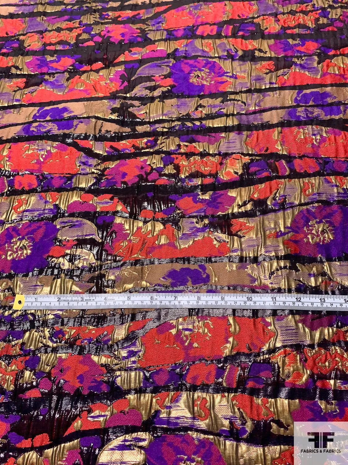 Abstract Textured and Glossy Metallic Brocade - Purple / Rose / Antique Gold / Black