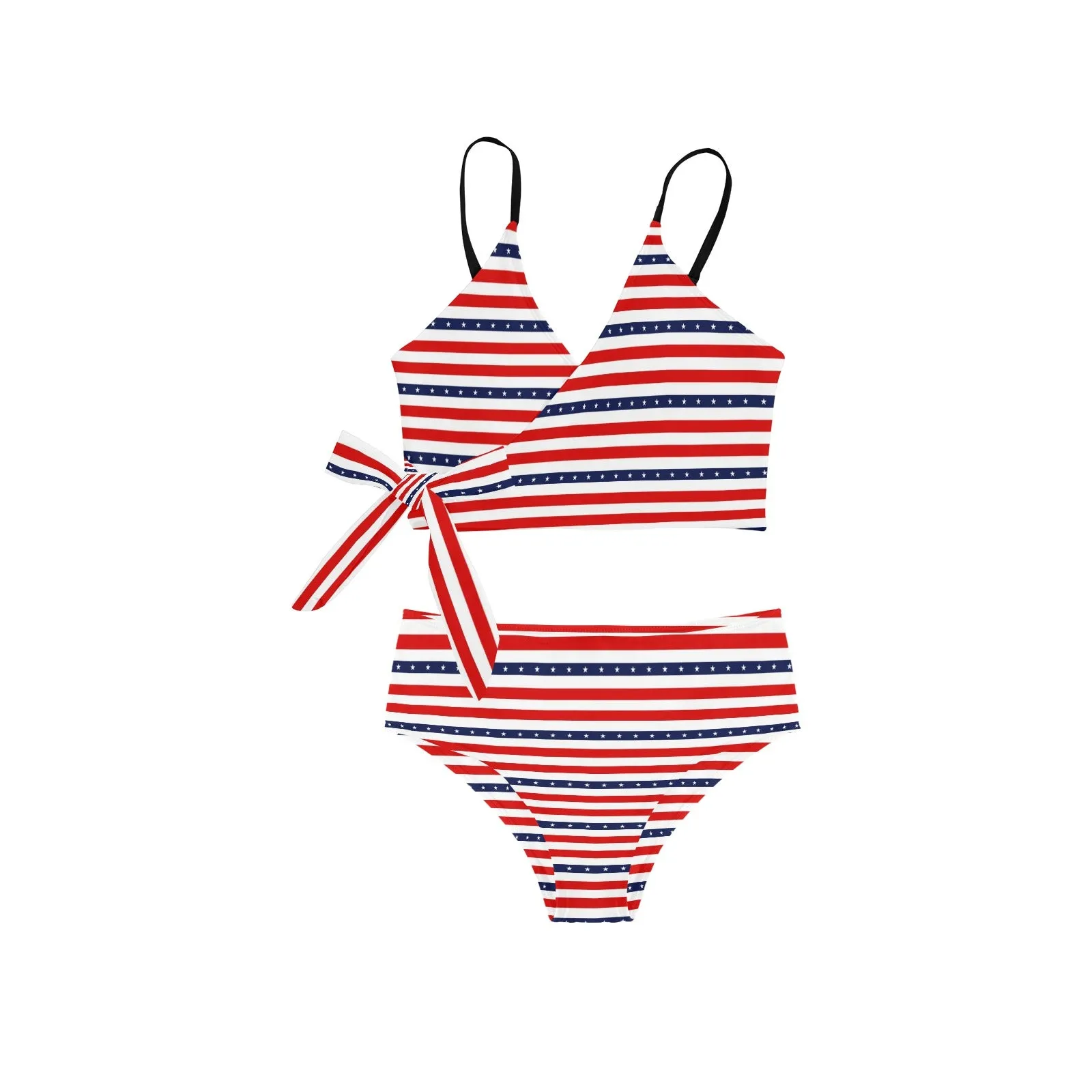 americana stars and stripes striped print 2 Knot Side Bikini Swimsuit (Model S37)
