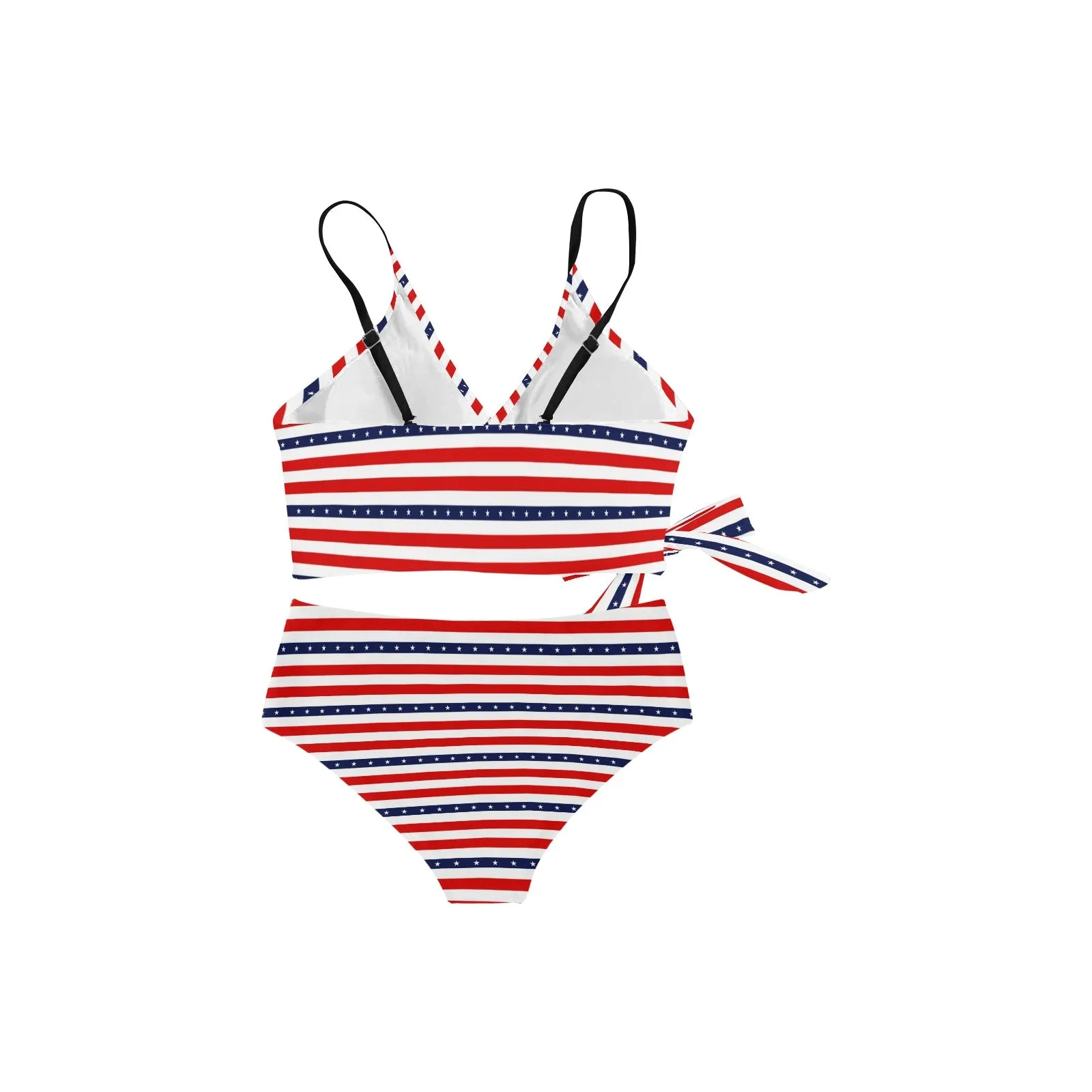 americana stars and stripes striped print 2 Knot Side Bikini Swimsuit (Model S37)