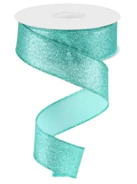 Aqua glittered wired ribbon 1.5”