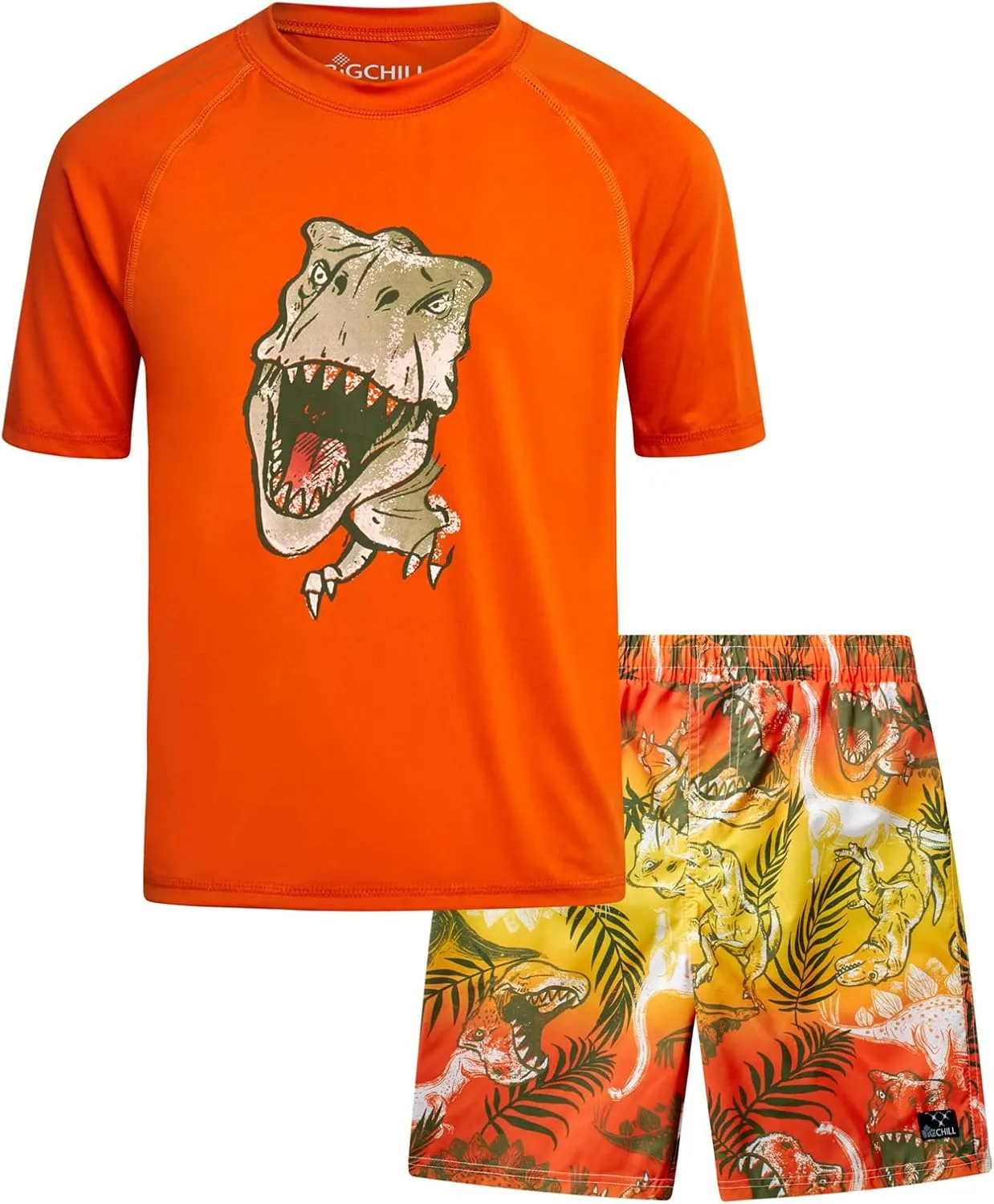 Big Chill Boys Rash Guard Set - 2 Piece UPF 50  Quick Dry Short Sleeve Swim Shirt and Swim Trunks for Boys (Sizes: 4-14)