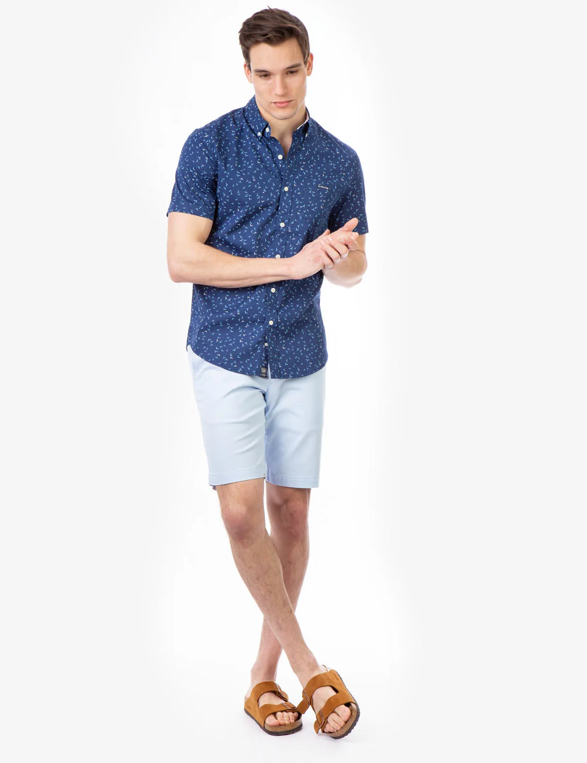 BIRD PATTERN POPLIN SHORT SLEEVE SHIRT