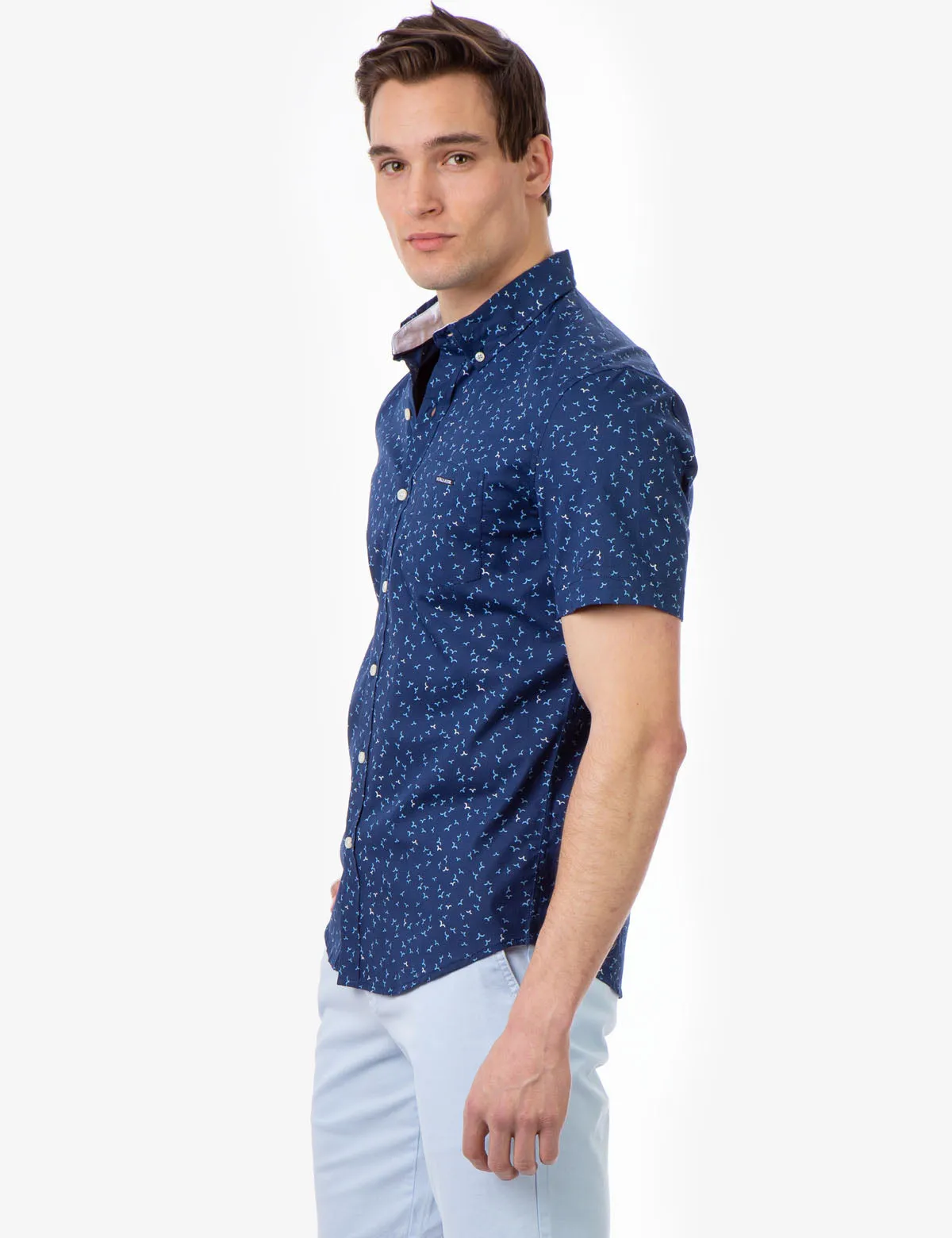 BIRD PATTERN POPLIN SHORT SLEEVE SHIRT