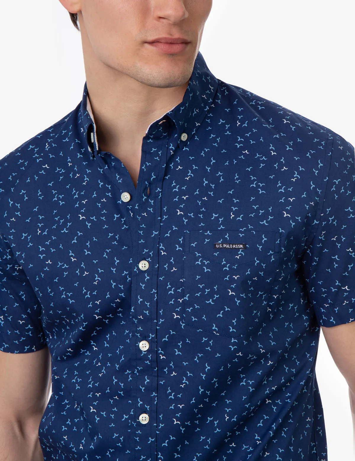 BIRD PATTERN POPLIN SHORT SLEEVE SHIRT