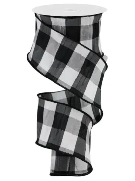Black and white check wired faux dupioni 2.5”