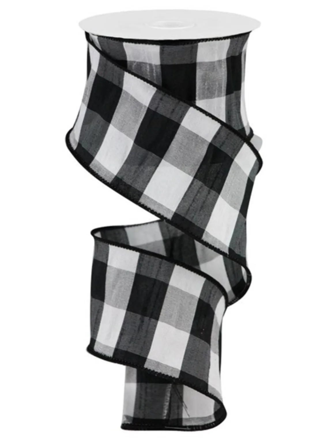 Black and white check wired faux dupioni 2.5”