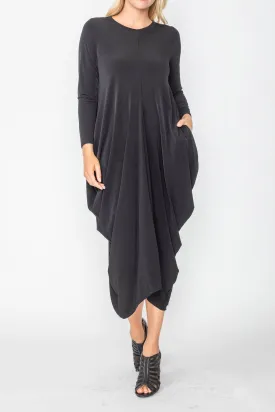 Black Draped Side Long Sleeve Dress
