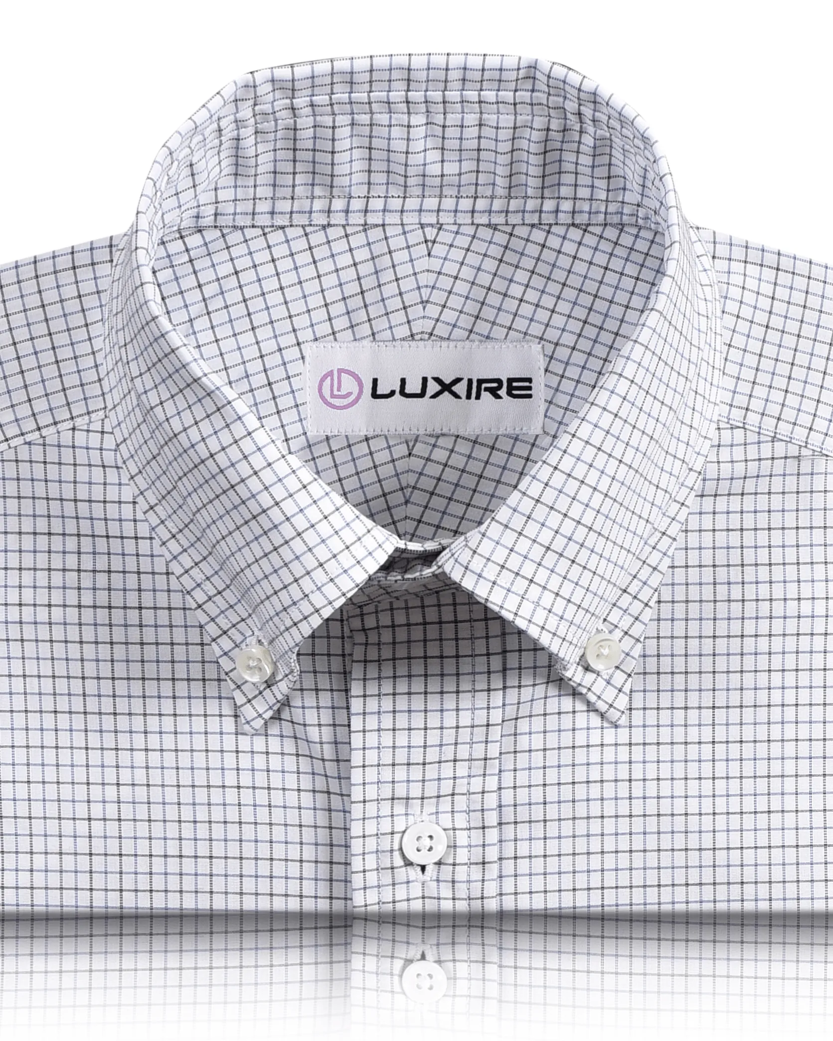 Blue Black Tattersall Checks on White Shirt