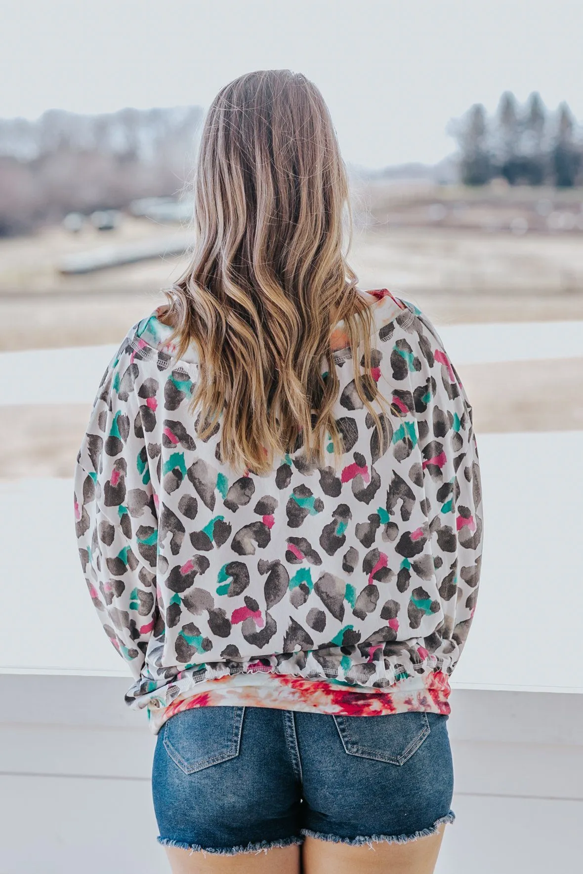 Born To Run Leopard Tie Dye Long Sleeve Top in Ivory