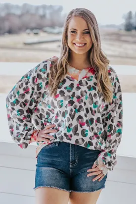 Born To Run Leopard Tie Dye Long Sleeve Top in Ivory