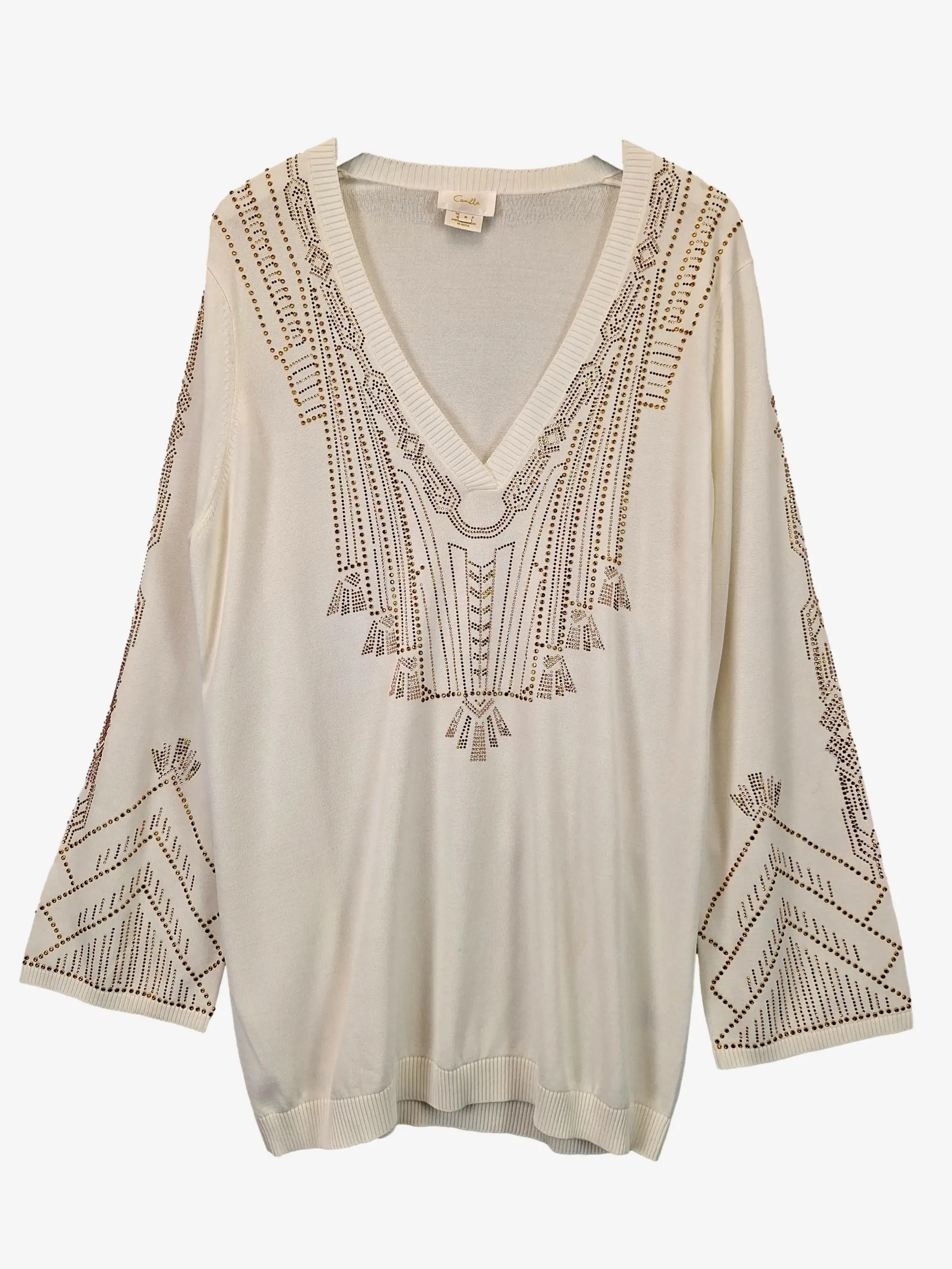 Camilla Embellished V-neck Fine Knit Top Size M