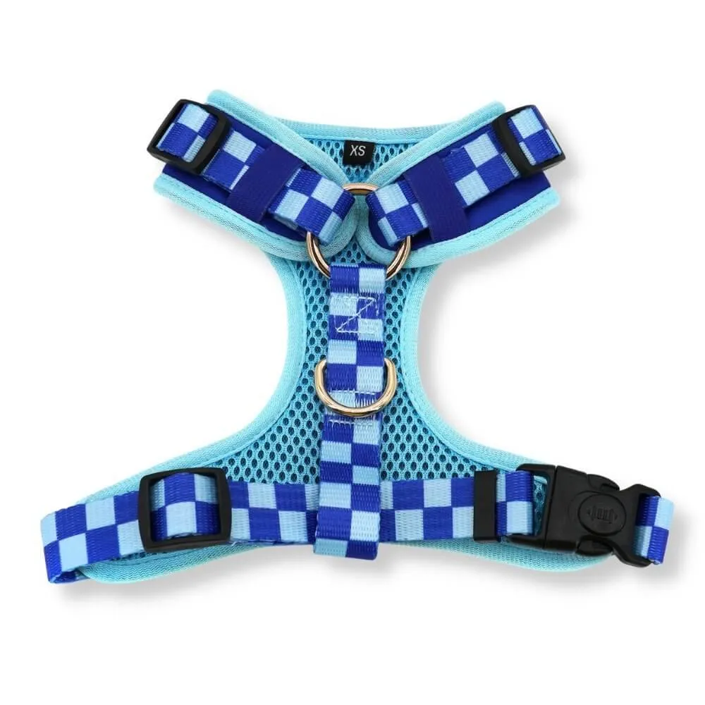 Checker Blue Lockable Harness™   Leash Set