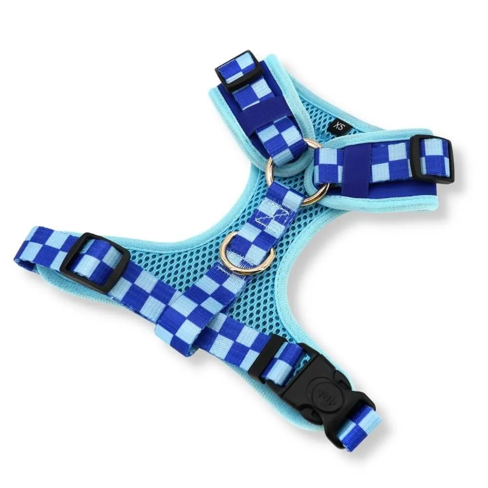 Checker Blue Lockable Harness™   Leash Set