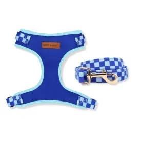 Checker Blue Lockable Harness™   Leash Set