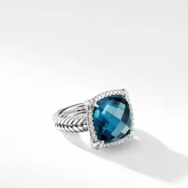 Châtelaine® Pavé Bezel Ring with Hampton Blue Topaz and Diamonds, 14mm, Size 6