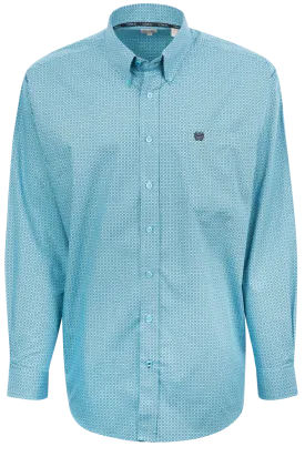 Cinch Mini Foulard Print Button-Front Shirt - Turquoise
