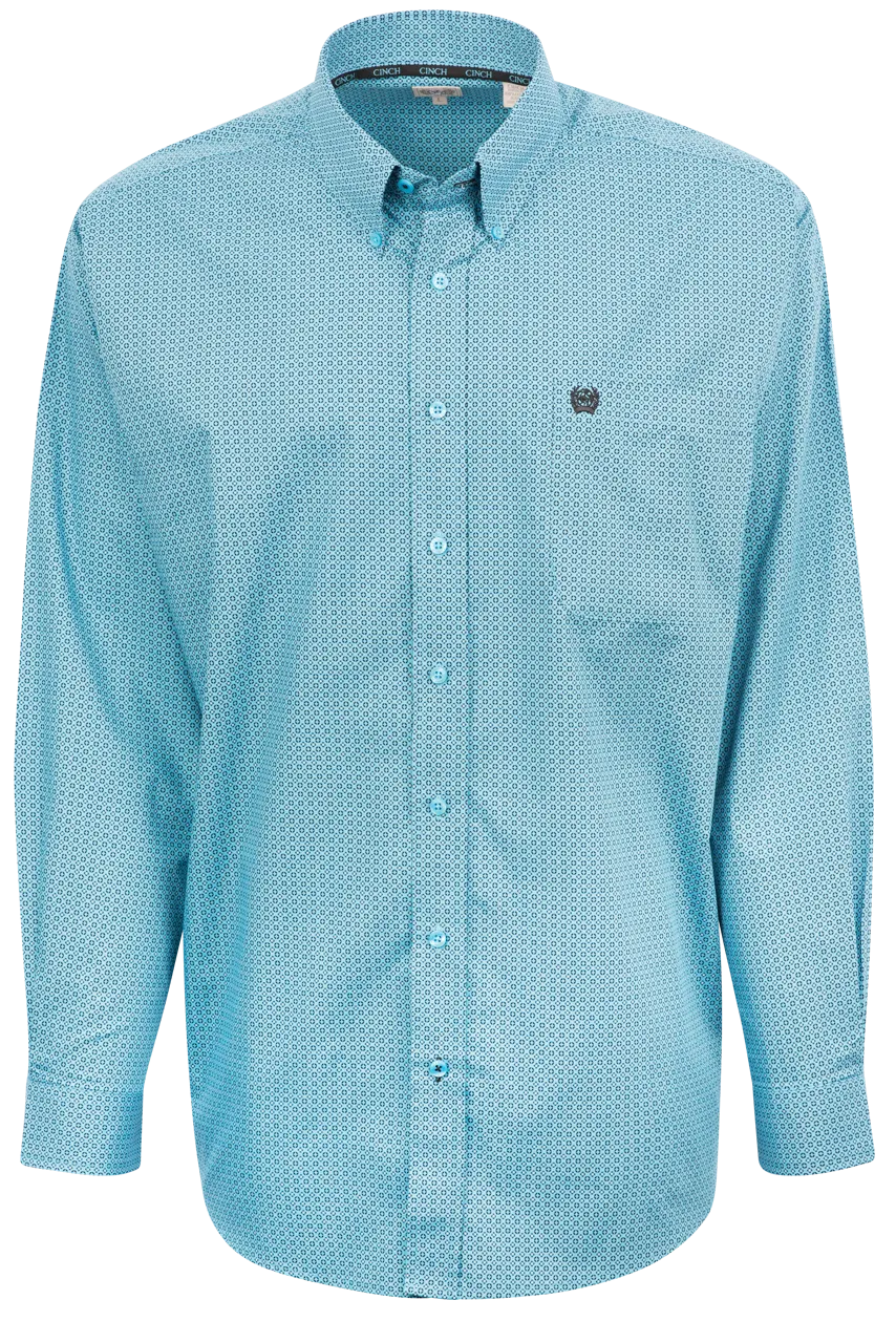 Cinch Mini Foulard Print Button-Front Shirt - Turquoise