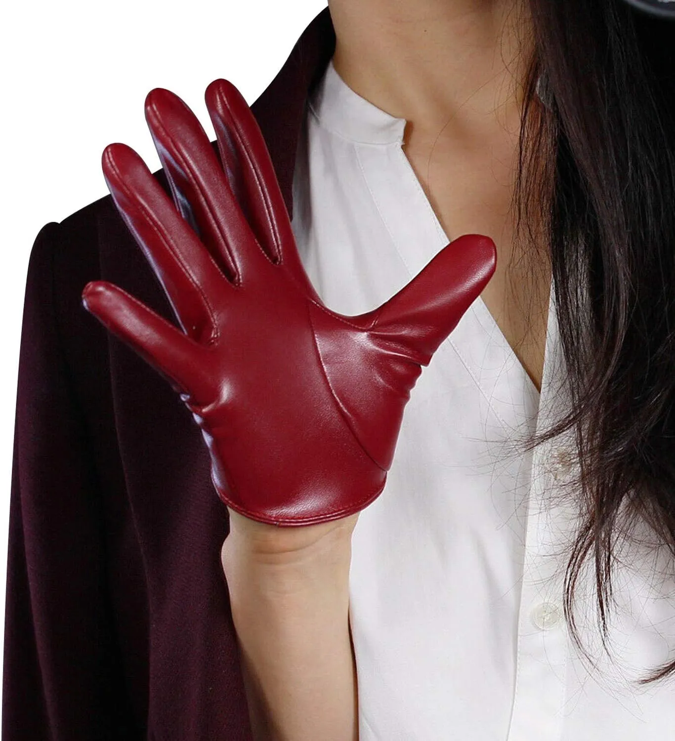 DooWay Fashion Short Leather Gloves for Women Costume Wet Look Faux Patent PU Driving Dress Gloves