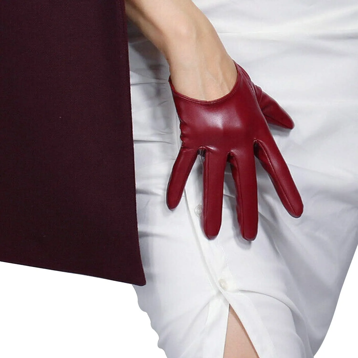 DooWay Fashion Short Leather Gloves for Women Costume Wet Look Faux Patent PU Driving Dress Gloves