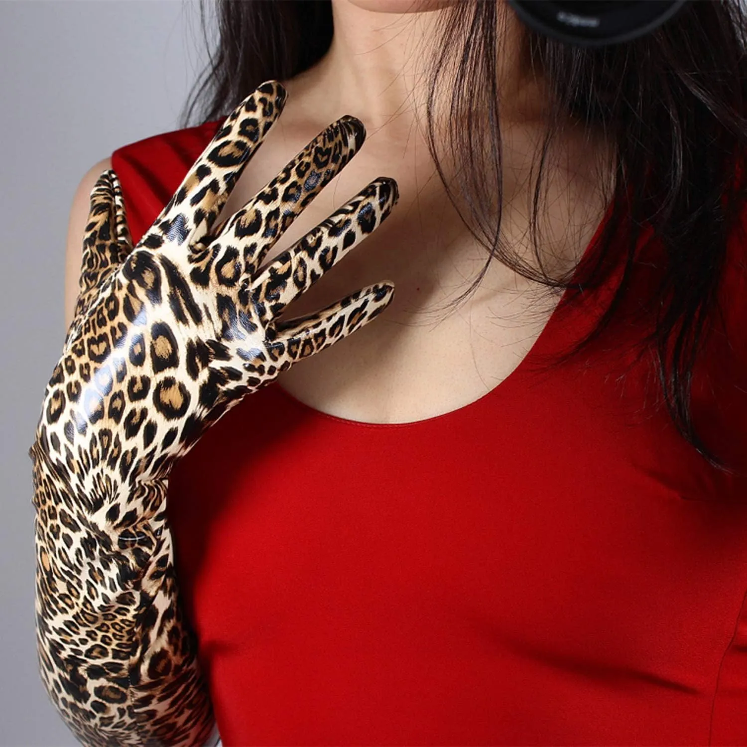 DooWay Women Opera Leather Gloves Shine Wet Look 24 inches Faux Patent Leather PU for Evening Costume Dance Pageant
