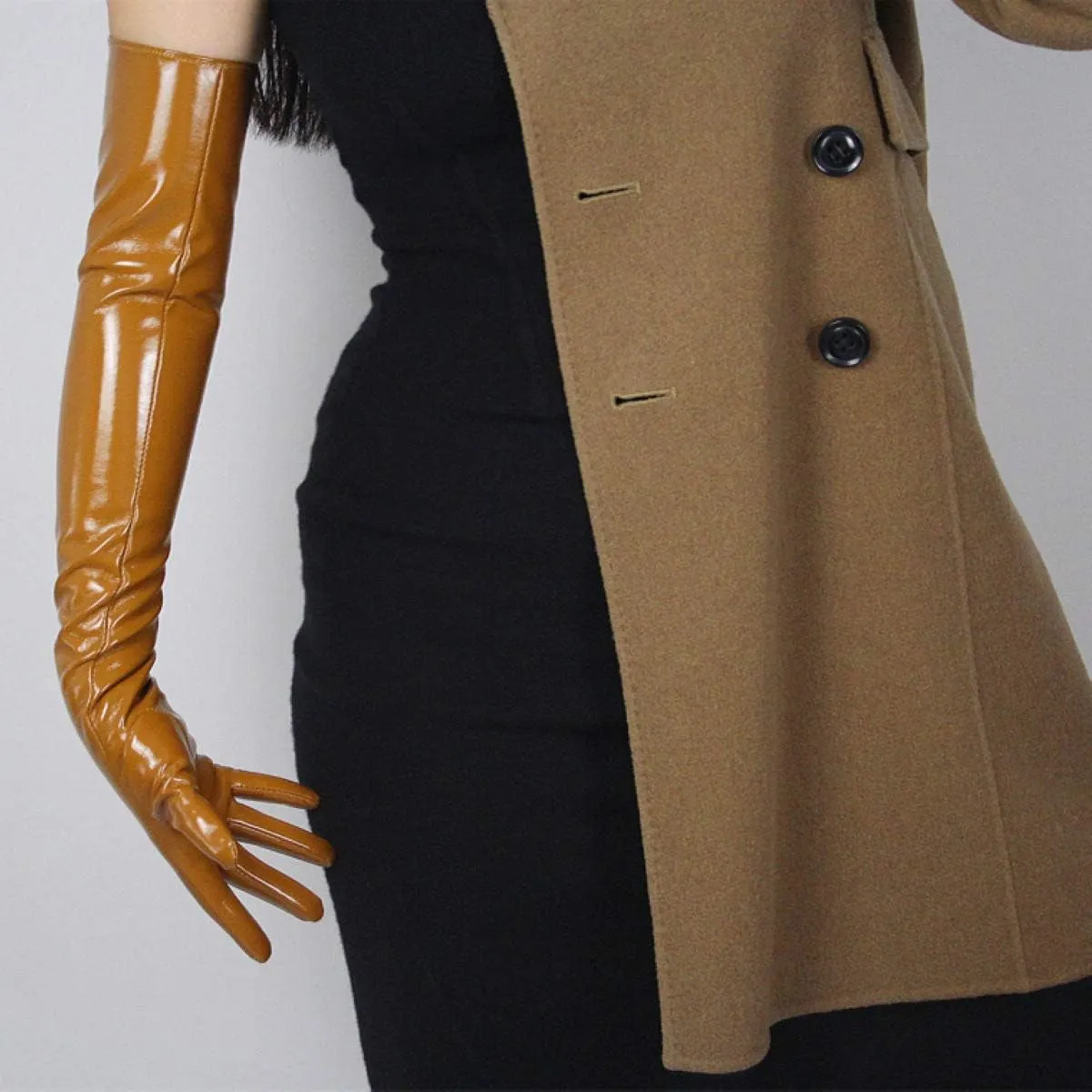 DooWay Women Opera Leather Gloves Shine Wet Look 24 inches Faux Patent Leather PU for Evening Costume Dance Pageant