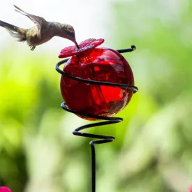 Droplet Spiral on a Stake Hummingbird Feeder, Red