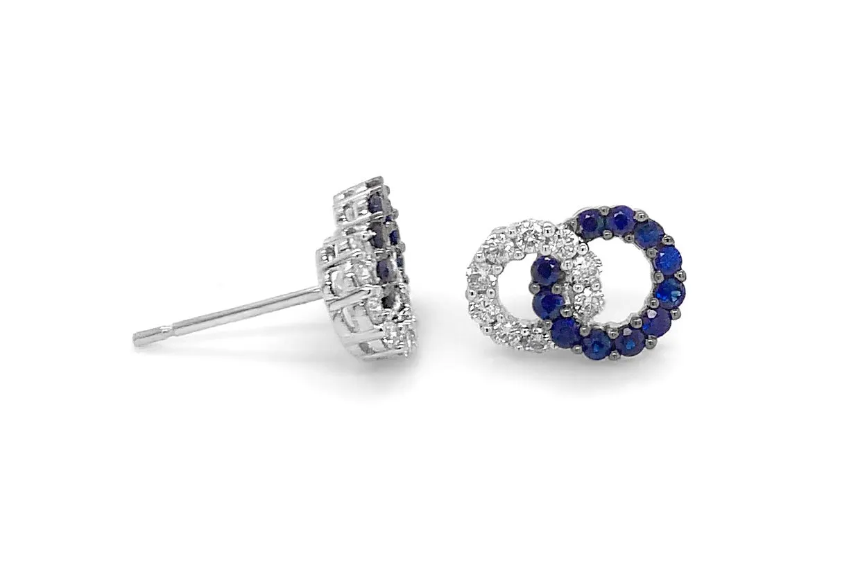 Earrings 18kt Gold Twin Open Circle Studs Gemstones & Diamonds