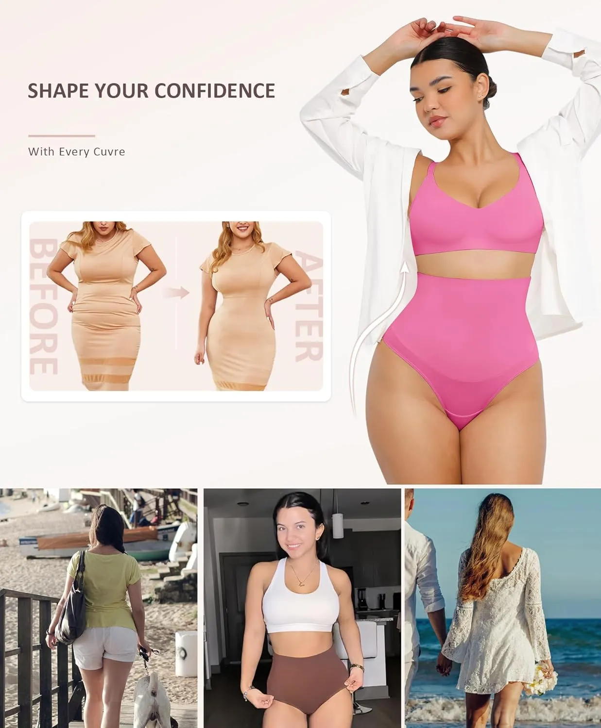 FeelinGirl Thong Shapewear for Women Tummy Control Mid Waisted Body Shaper Underwear Seamless Body Shaper Panties