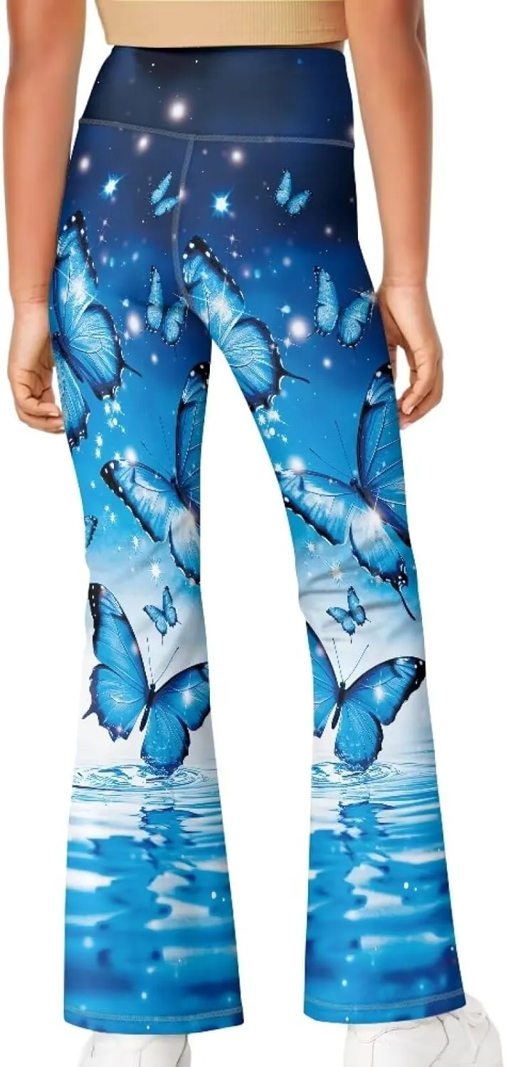 Girls' Athletic Leggings Bell Bottoms Kids Dance Running Yoga Pants High Waisted Workout Active Dance Tights