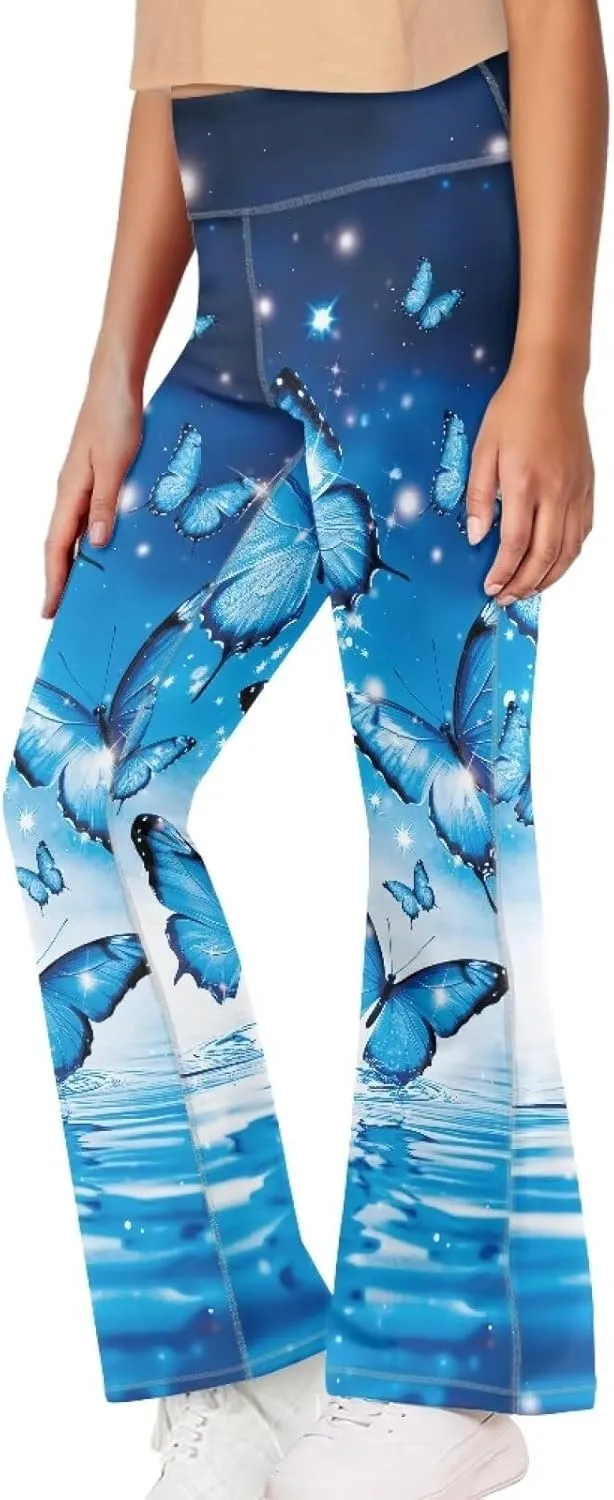 Girls' Athletic Leggings Bell Bottoms Kids Dance Running Yoga Pants High Waisted Workout Active Dance Tights