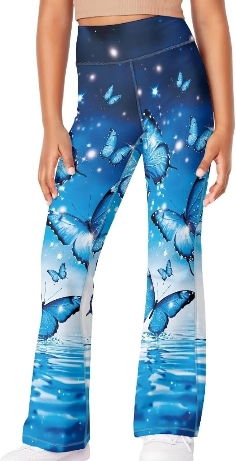 Girls' Athletic Leggings Bell Bottoms Kids Dance Running Yoga Pants High Waisted Workout Active Dance Tights