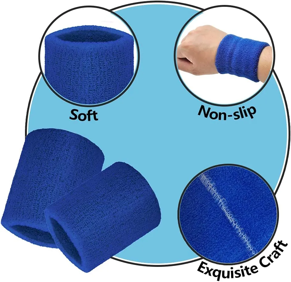 GOGO 2 PCS Terry Cloth Wristband Athletic Wrist Sweatband for Gym Sports