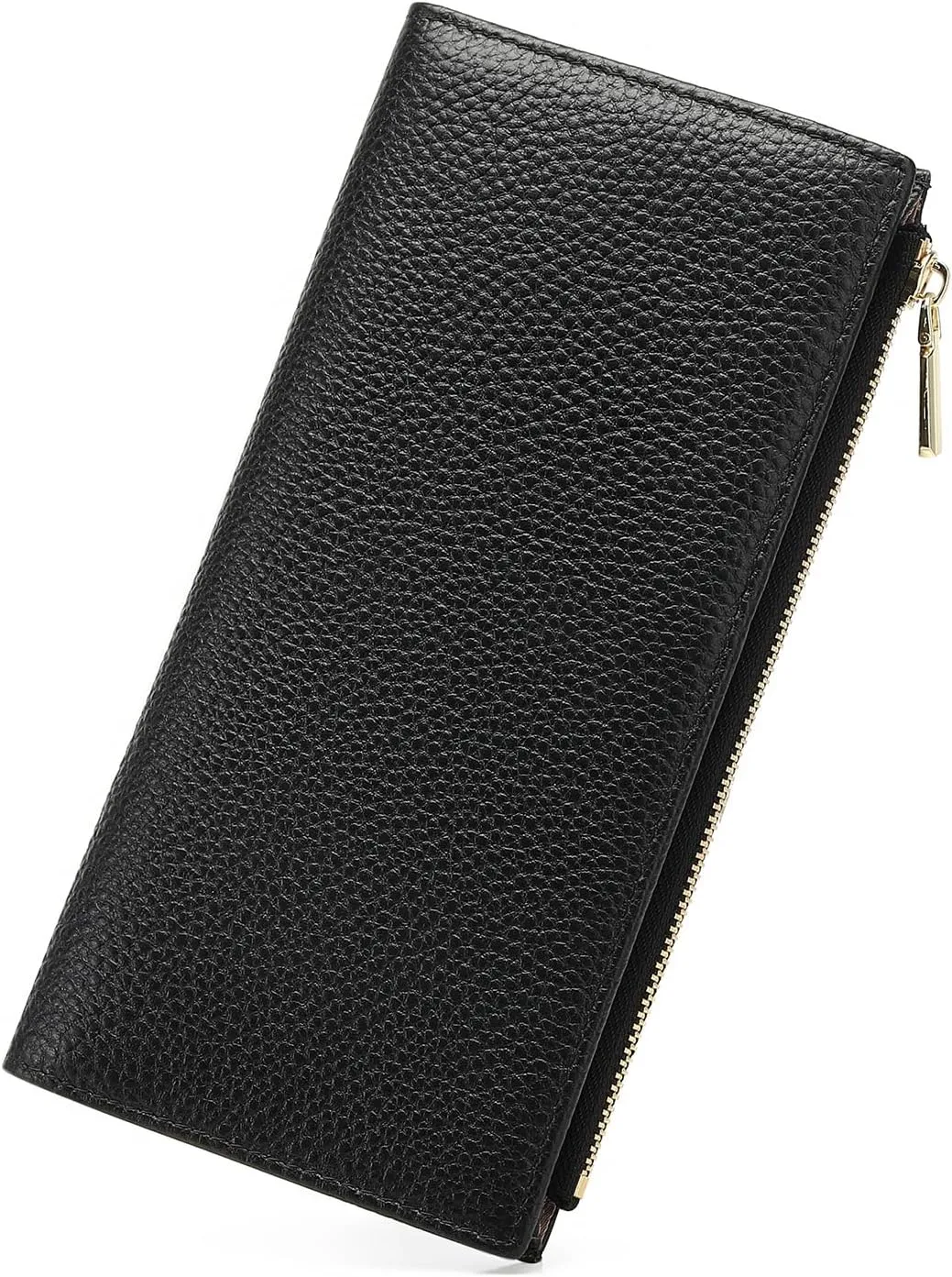 GOIACII Slim Wallet for Women Rfid Blocking Credit Card Holder with Zip Pocket Bifold Leather Black