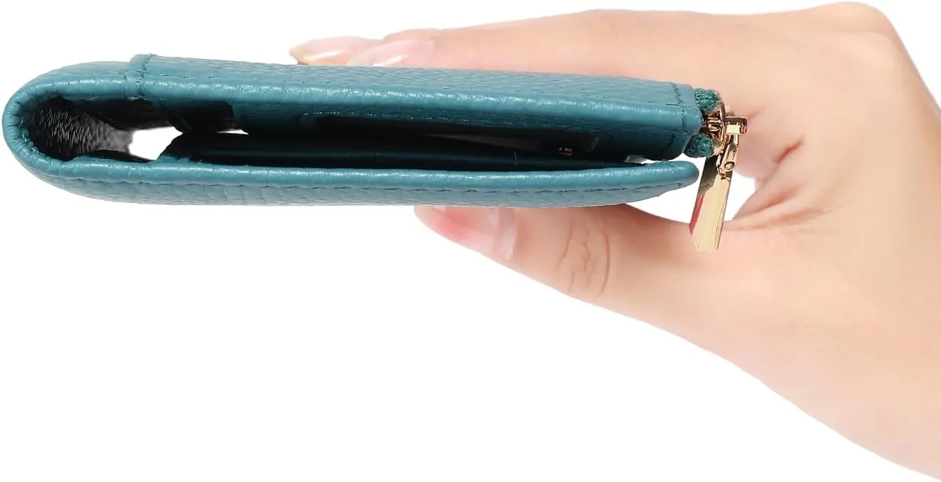 GOIACII Slim Wallet for Women Rfid Blocking Credit Card Holder with Zip Pocket Bifold Leather Blue