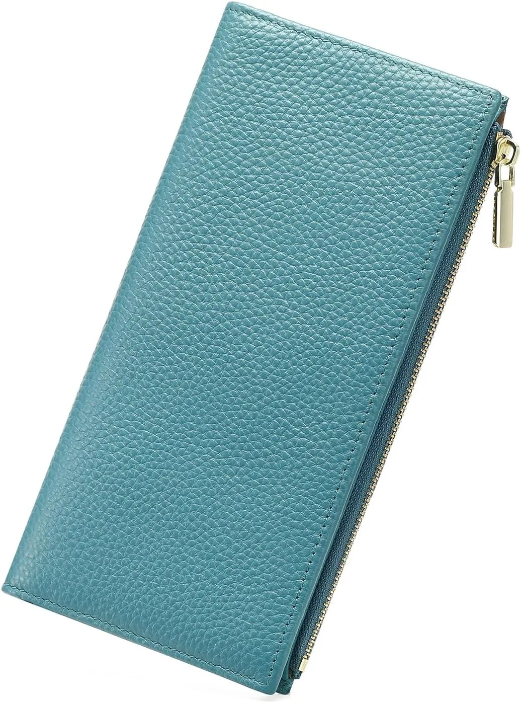 GOIACII Slim Wallet for Women Rfid Blocking Credit Card Holder with Zip Pocket Bifold Leather Blue