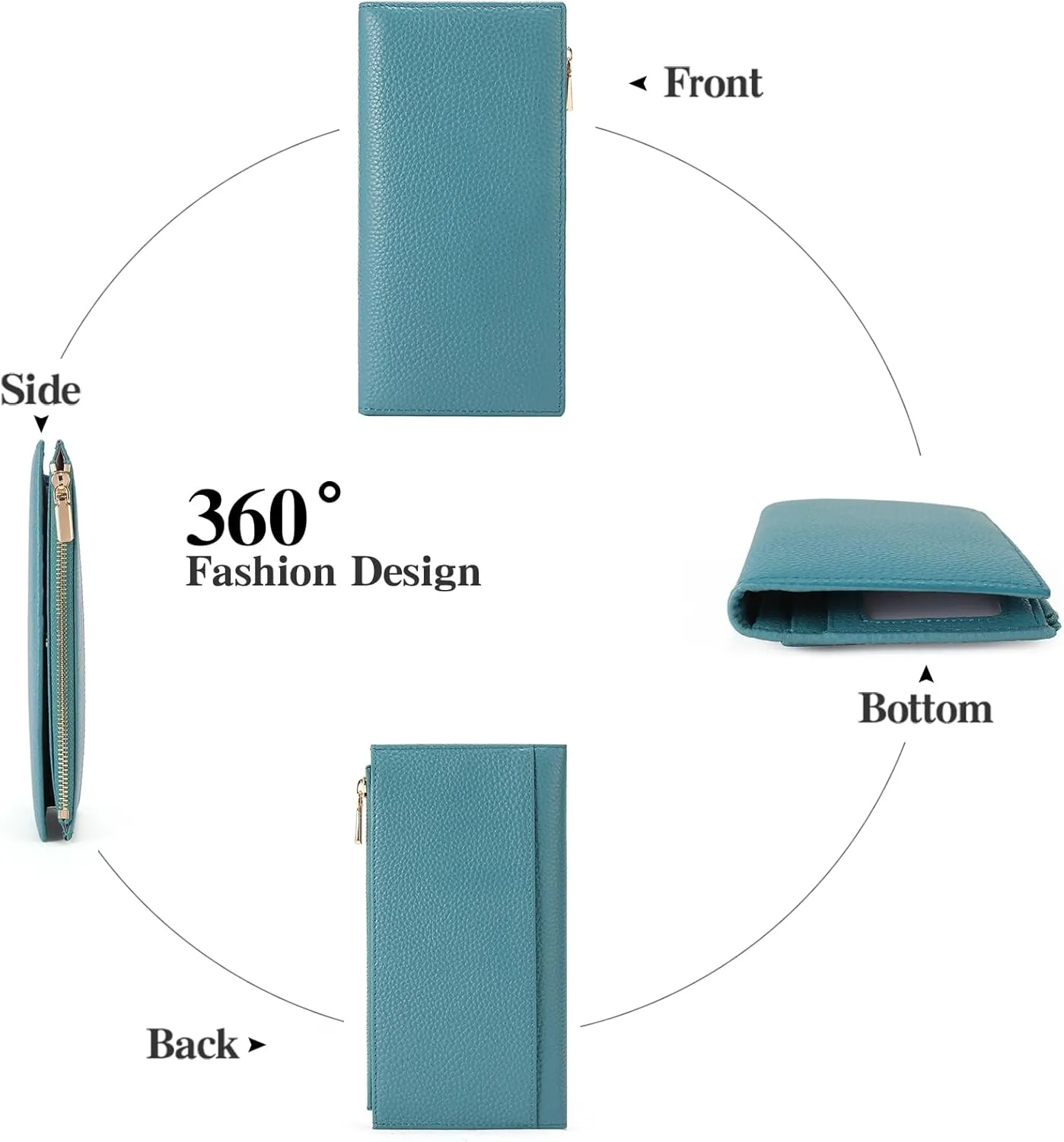 GOIACII Slim Wallet for Women Rfid Blocking Credit Card Holder with Zip Pocket Bifold Leather Blue