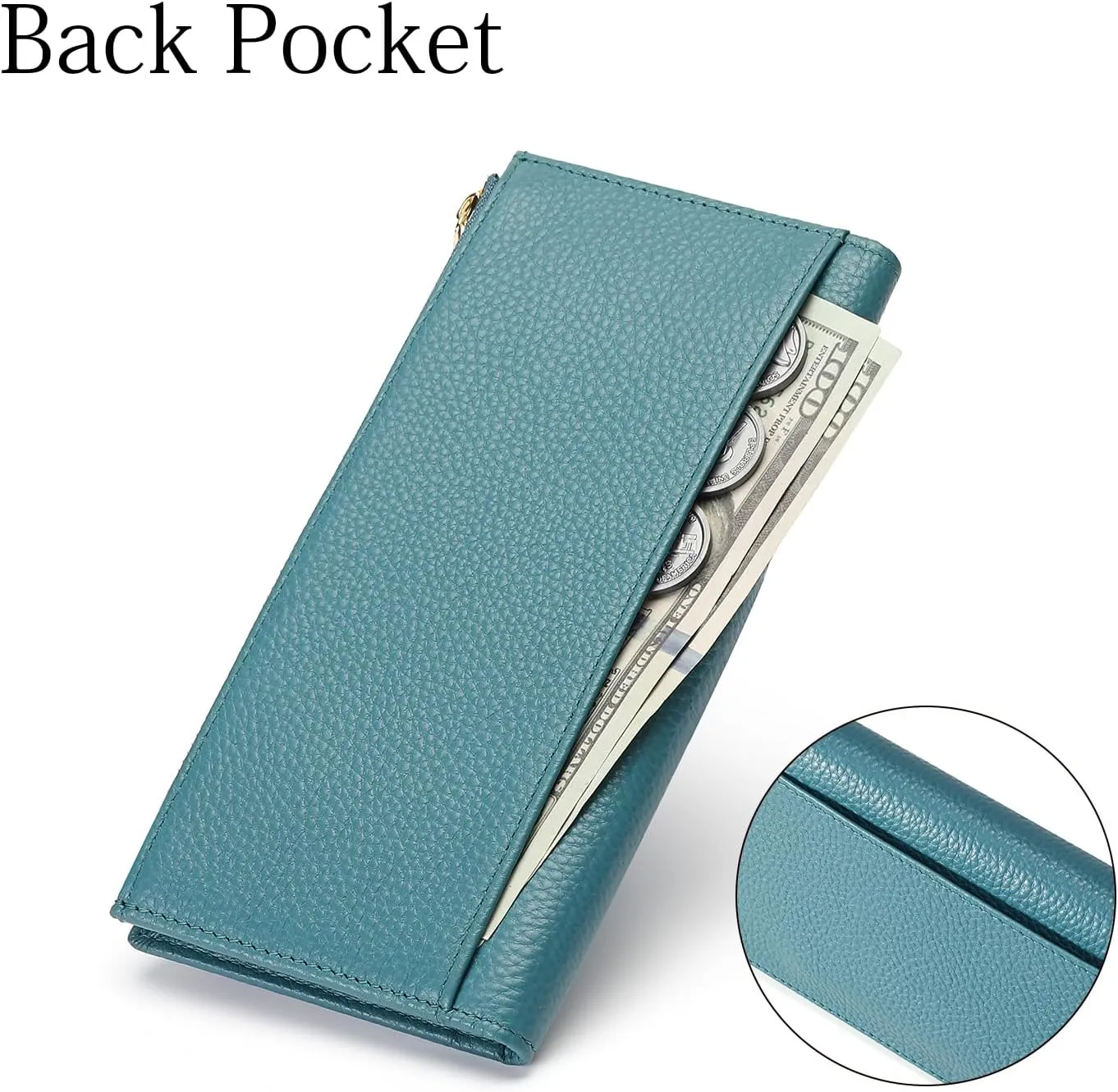 GOIACII Slim Wallet for Women Rfid Blocking Credit Card Holder with Zip Pocket Bifold Leather Blue