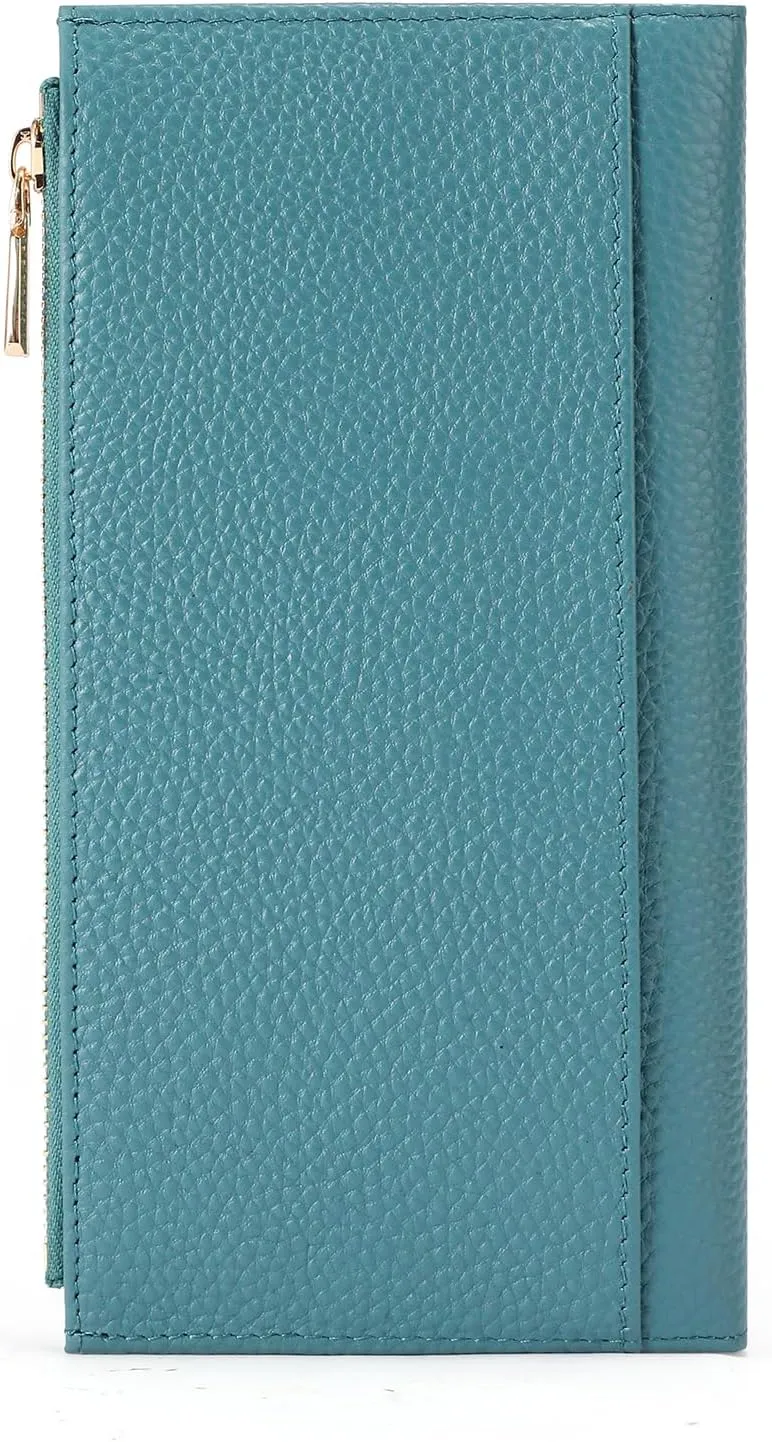 GOIACII Slim Wallet for Women Rfid Blocking Credit Card Holder with Zip Pocket Bifold Leather Blue