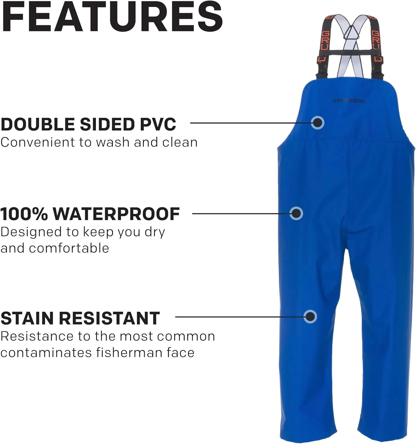 Grundens Mens Shoreman Bib Pants | Stain-Resistant, Waterproof Seafood Processing Bibs