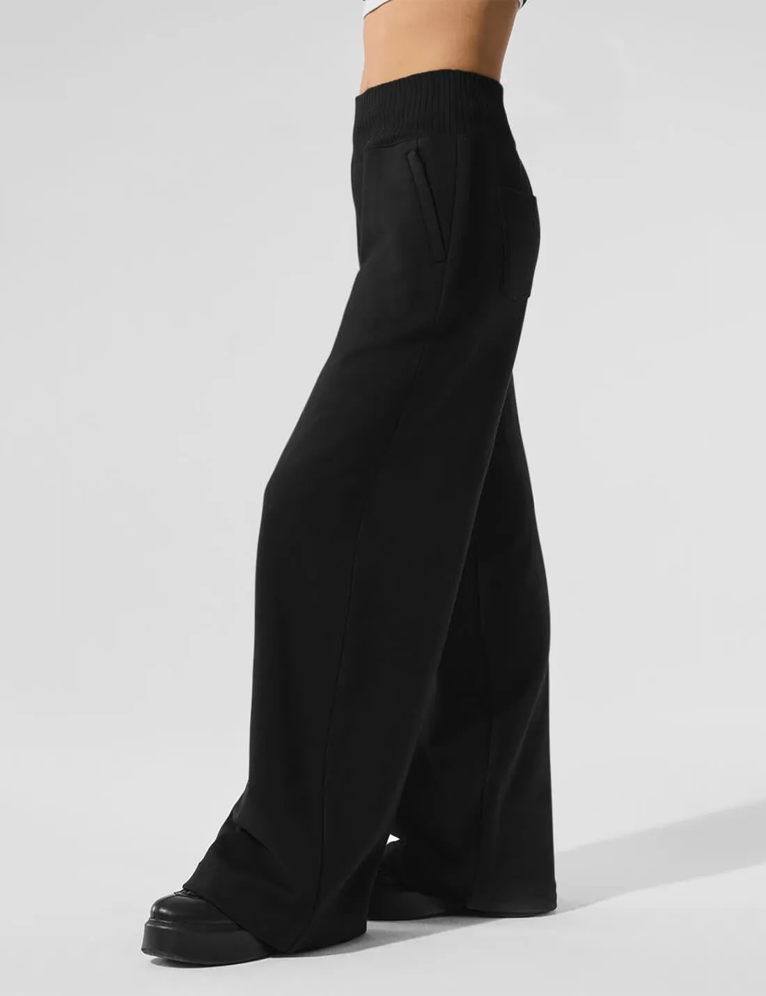 HeSaYep Womens Wide Leg Sweatpants 2025 Ribbed High Waist Straight Leg Baggy Sweat Pants with 4 Pockets
