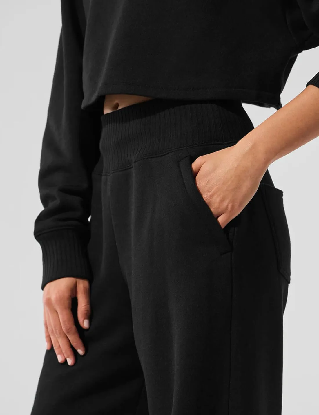HeSaYep Womens Wide Leg Sweatpants 2025 Ribbed High Waist Straight Leg Baggy Sweat Pants with 4 Pockets