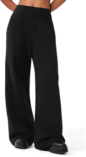 HeSaYep Womens Wide Leg Sweatpants 2025 Ribbed High Waist Straight Leg Baggy Sweat Pants with 4 Pockets