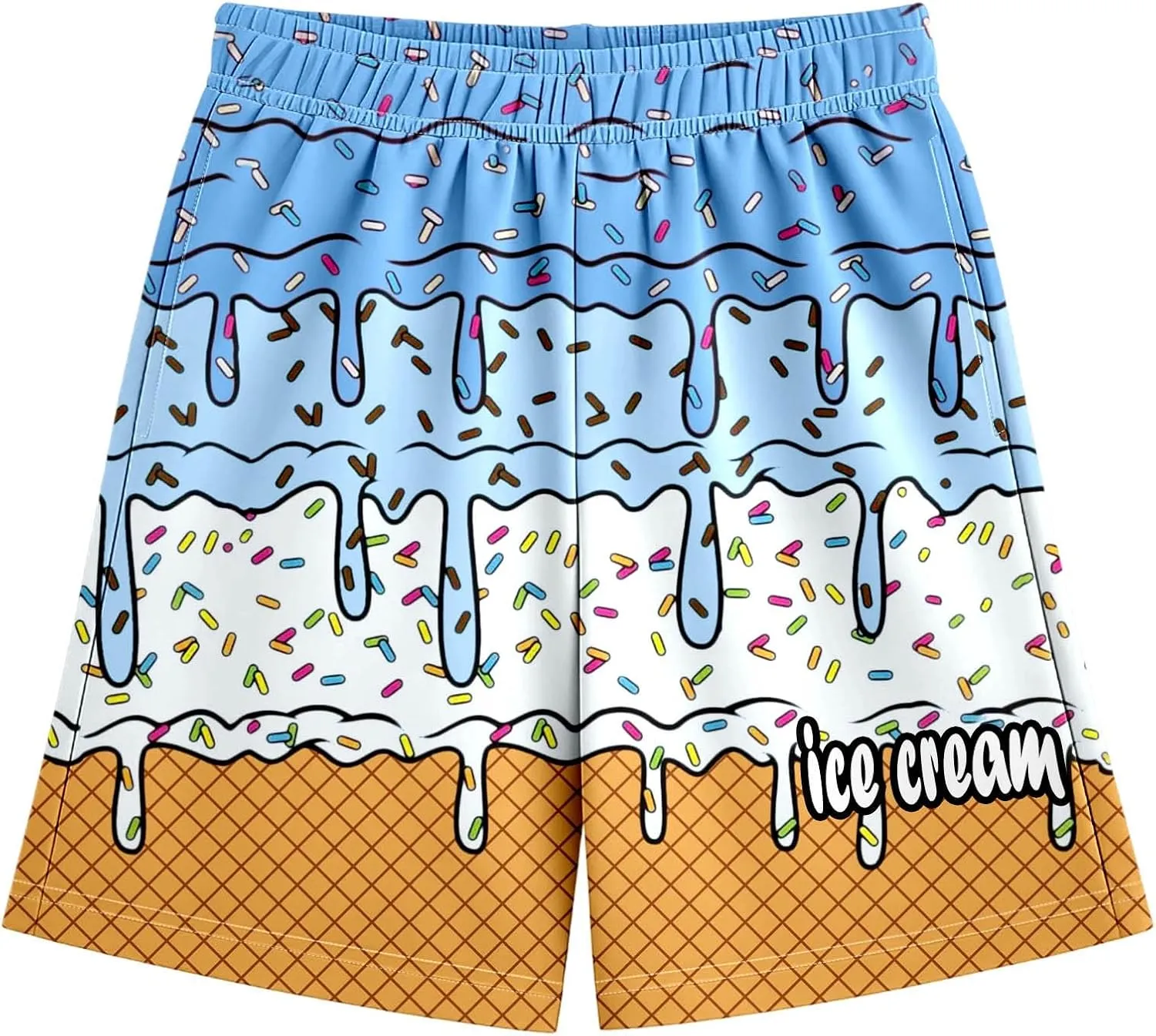 Ice Cream Shorts for 2-14T Boy Girl Elastic Waist with Pockets Summer Cool Preppy Ice Cream Drip Baseball Shorts