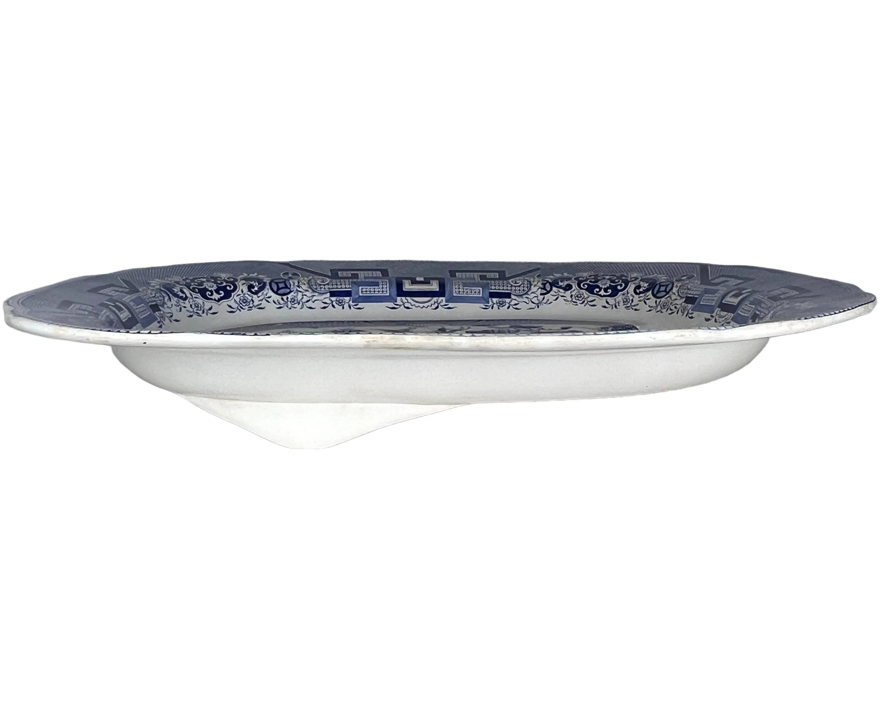 Large Antique 19th c Staffordshire Blue Willow Meat Platter with Well 17.75 x 22